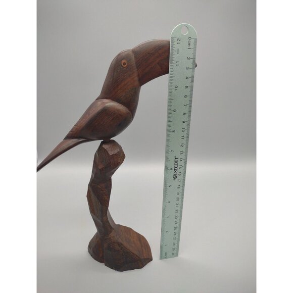 Vintage 12" Toucan Carved Wood Folk Art Sculpture, Two Pieces, MCM Bird Parrot - Picture 15 of 16